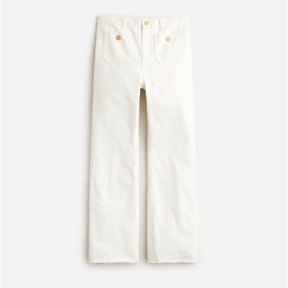 J.Crew Tall Sailor Mid Rise Relaxed Demi Boot Jean White Gold Buttons US 25T NWT - Picture 4 of 13